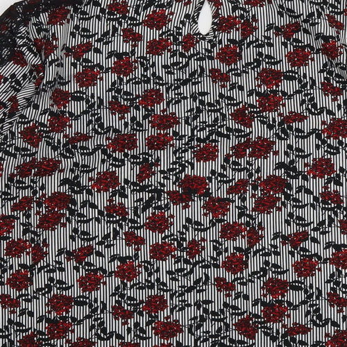 M&Co Womens Black Floral Polyester Basic Blouse Size 18 Round Neck - Lace Details