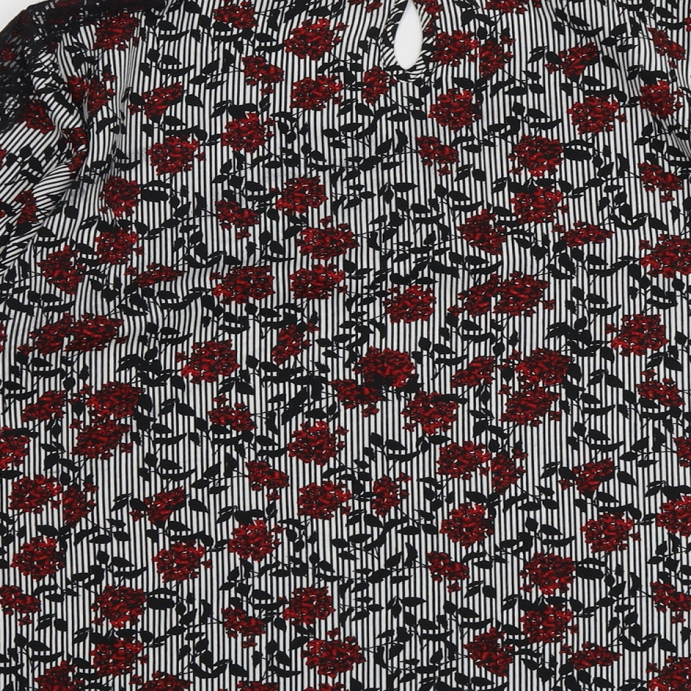 M&Co Womens Black Floral Polyester Basic Blouse Size 18 Round Neck - Lace Details