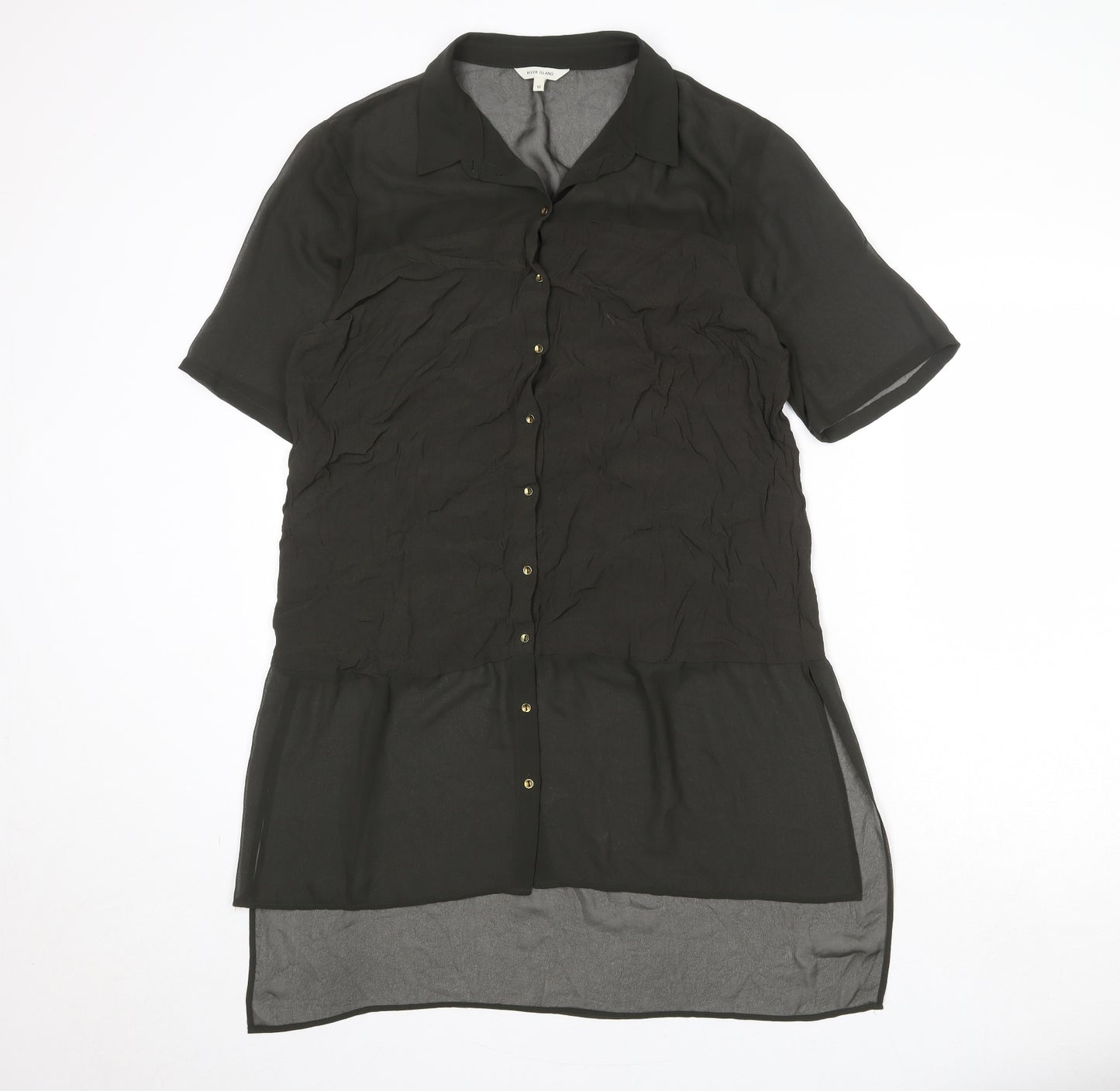 River Island Womens Green Viscose Basic Button-Up Size 16 Collared