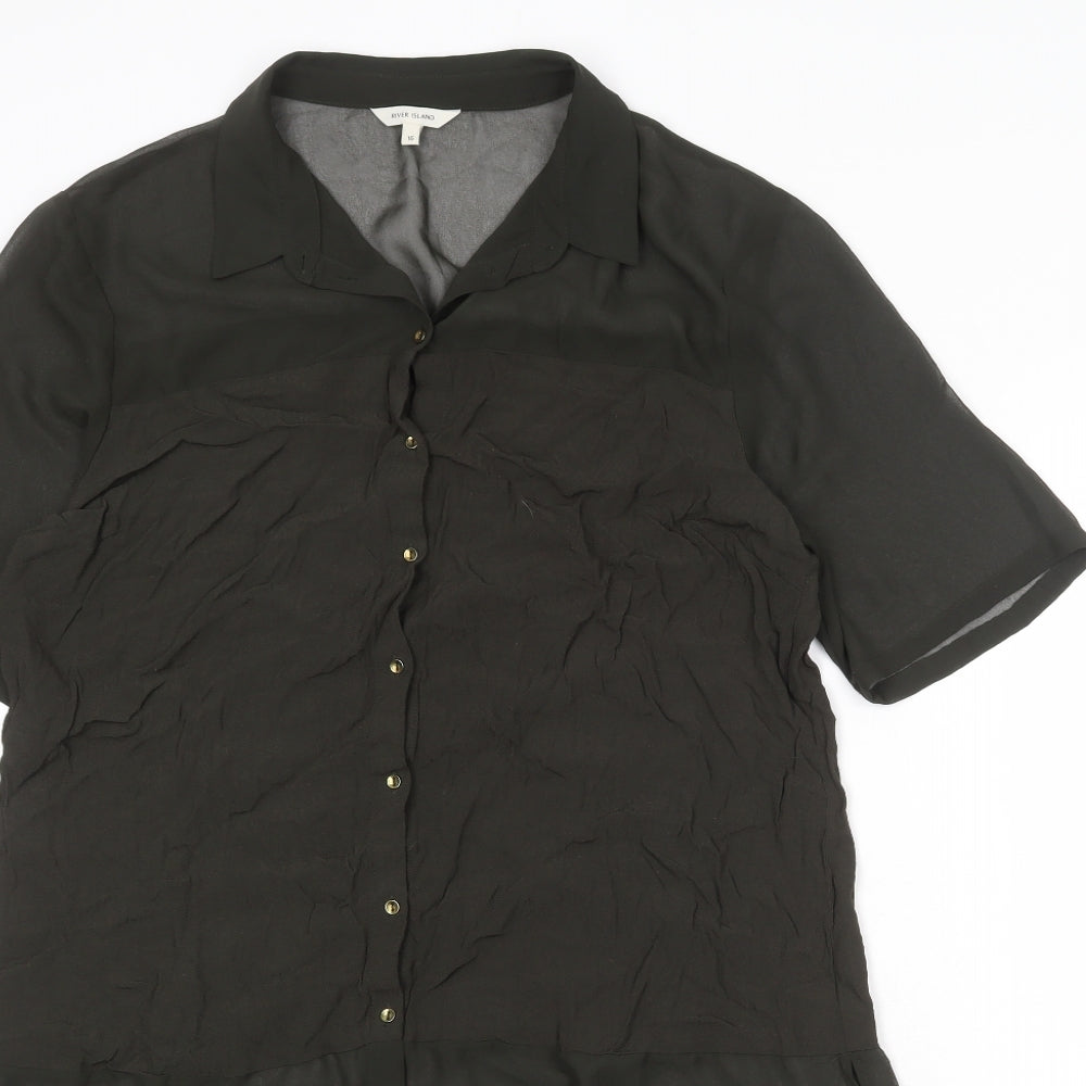 River Island Womens Green Viscose Basic Button-Up Size 16 Collared