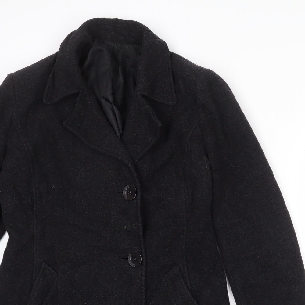BHS Womens Black Pea Coat Coat Size 12 Button