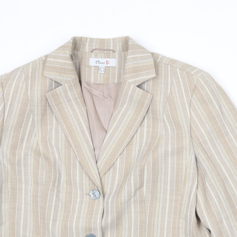 Oscar B Womens Beige Striped Polyester Jacket Blazer Size 18