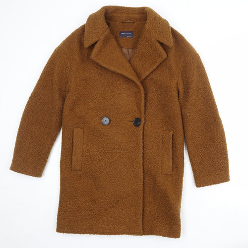 Marks and Spencer Womens Brown Overcoat Coat Size 8 Button - Teddy Bear Style