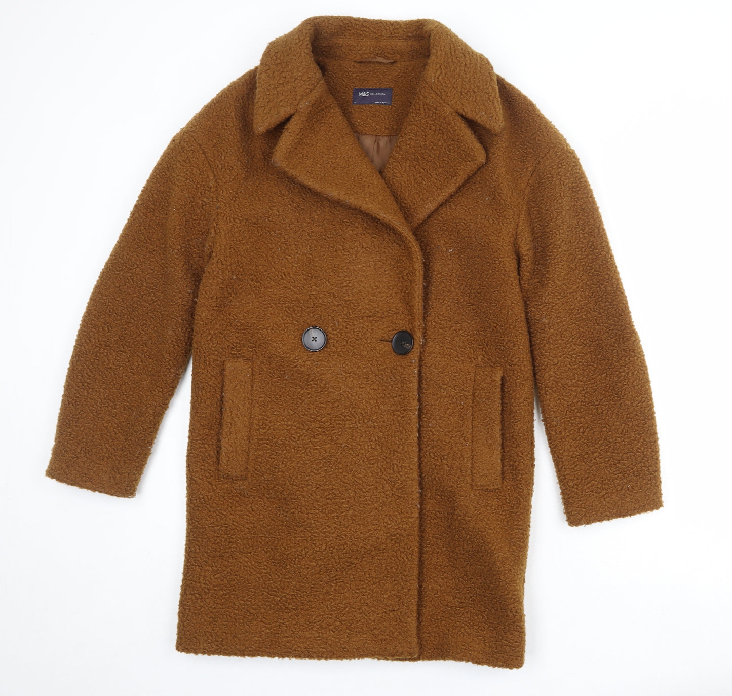 Marks and Spencer Womens Brown Overcoat Coat Size 8 Button - Teddy Bear Style