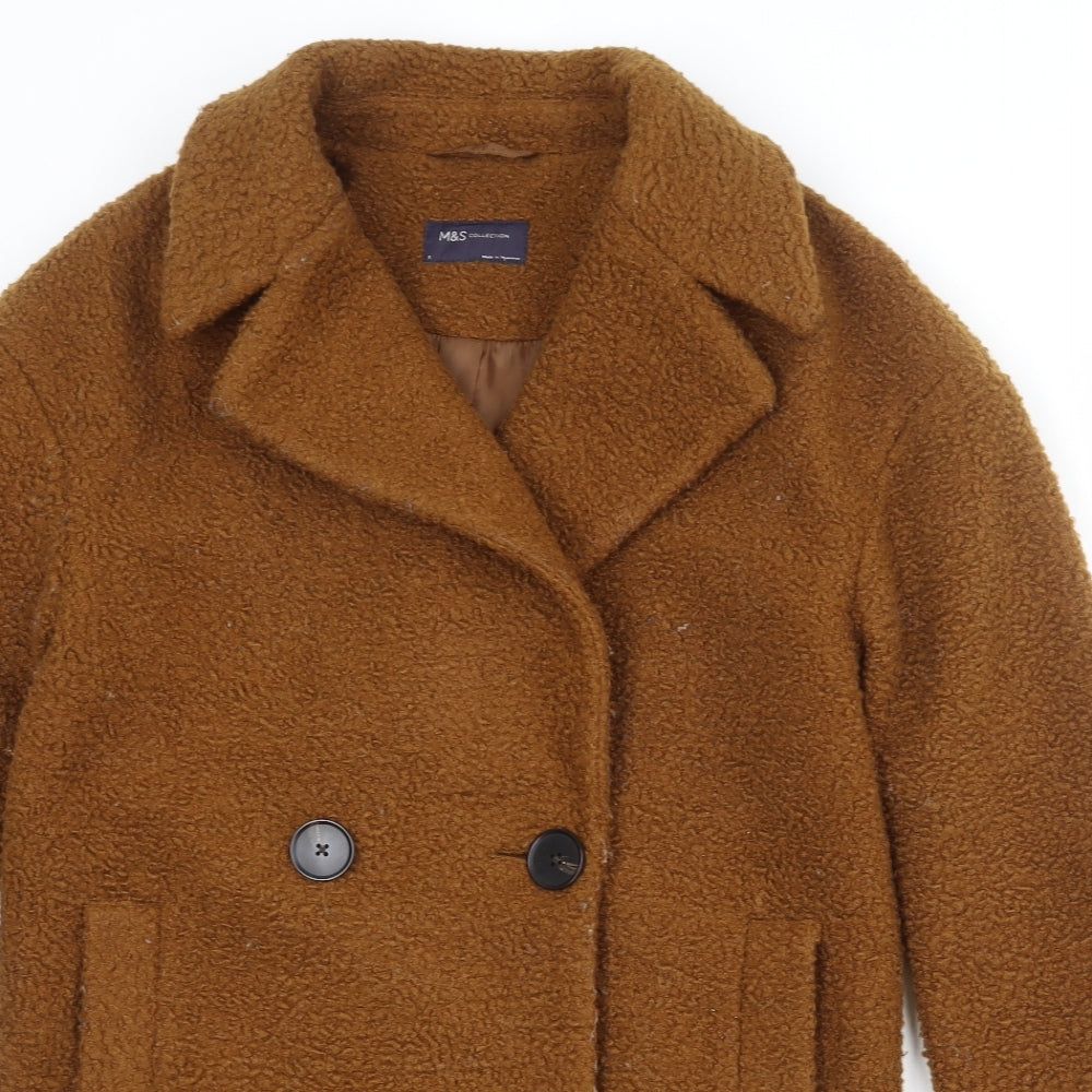 Marks and Spencer Womens Brown Overcoat Coat Size 8 Button - Teddy Bear Style