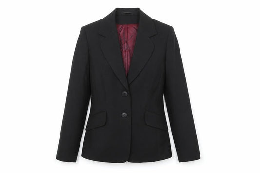 Front view of Evolution women’s black polyester jacket suit jacket, size UK 10