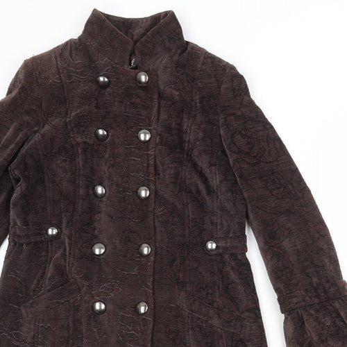 Principles Womens Brown Geometric Overcoat Coat Size 14 Button