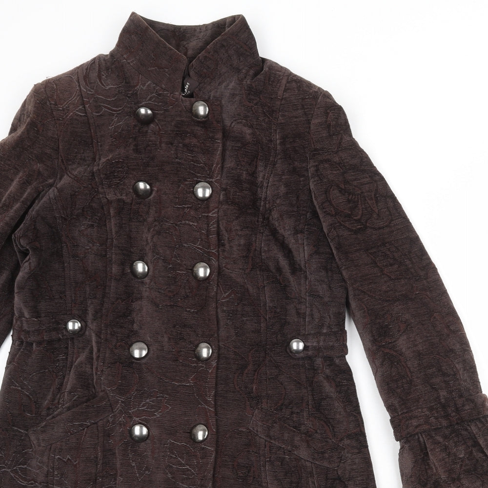 Principles Womens Brown Geometric Overcoat Coat Size 14 Button