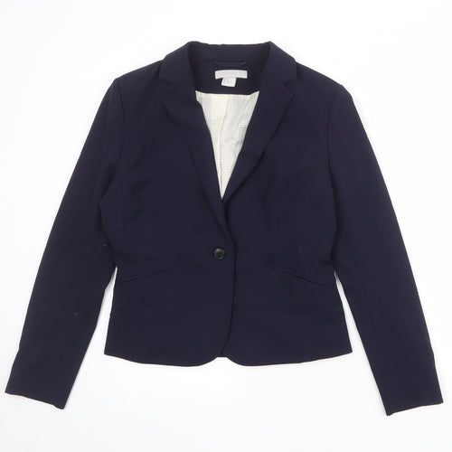 H&M Womens Blue Polyester Jacket Suit Jacket Size 14