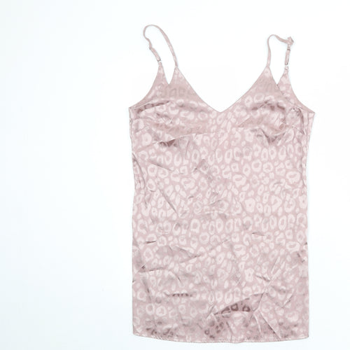 Missguided Womens Pink Geometric Polyester Basic Tank Size 10 V-Neck - Open Back
