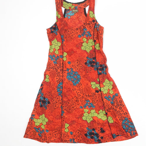 Chaitanya Womens Orange Floral Polyester Tank Dress Size S Scoop Neck Pullover