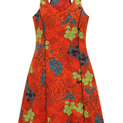 Chaitanya Womens Orange Floral Polyester Tank Dress Size S Scoop Neck Pullover