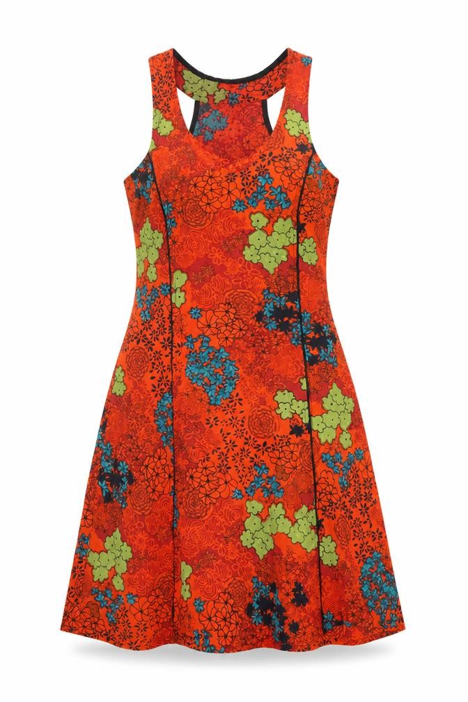 Chaitanya Womens Orange Floral Polyester Tank Dress Size S Scoop Neck Pullover