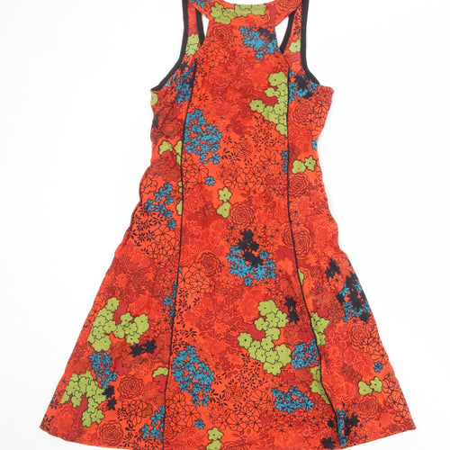 Chaitanya Womens Orange Floral Polyester Tank Dress Size S Scoop Neck Pullover