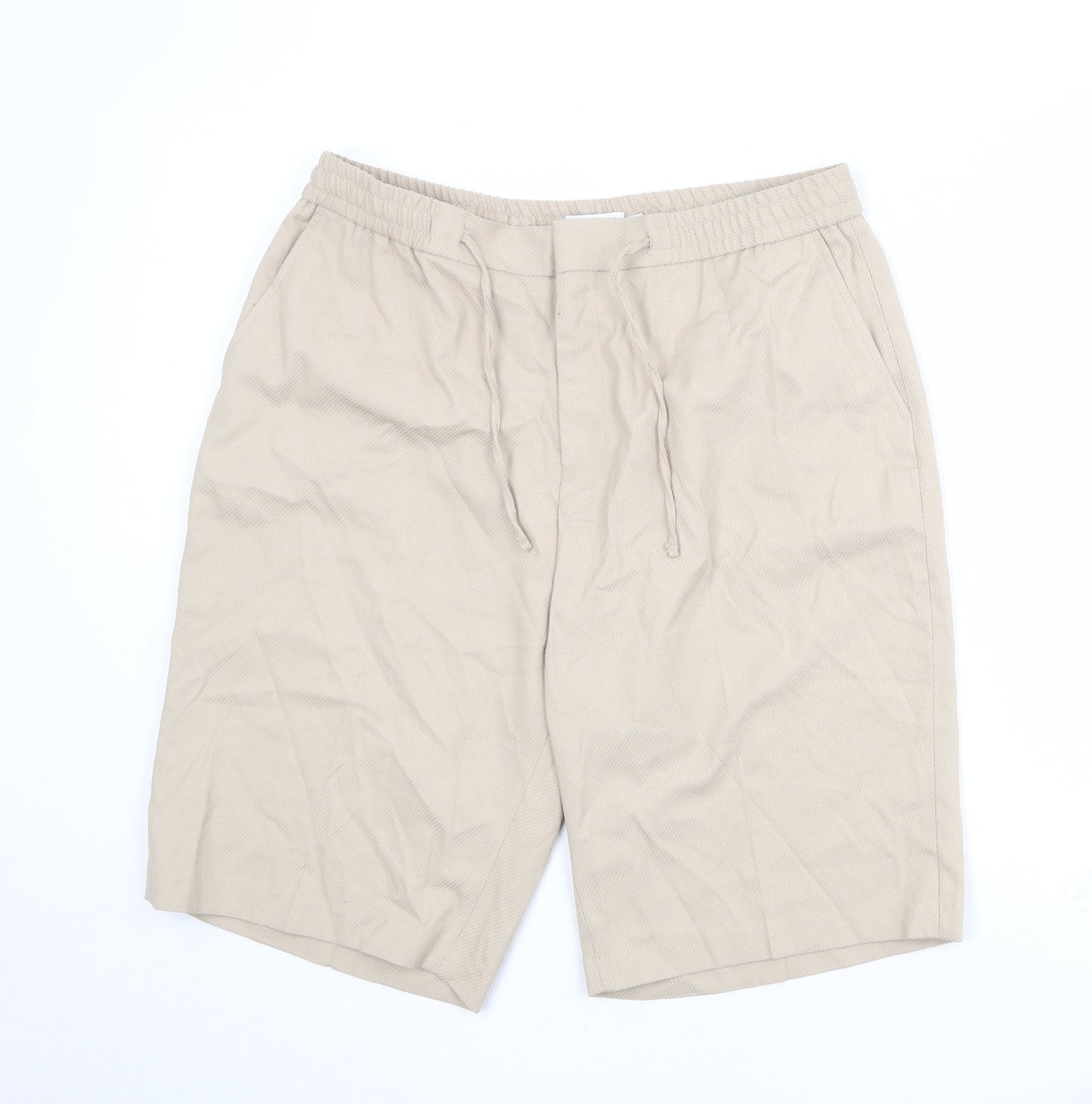 Topman Mens Beige Polyester Sweat Shorts Size 38 in Regular Zip