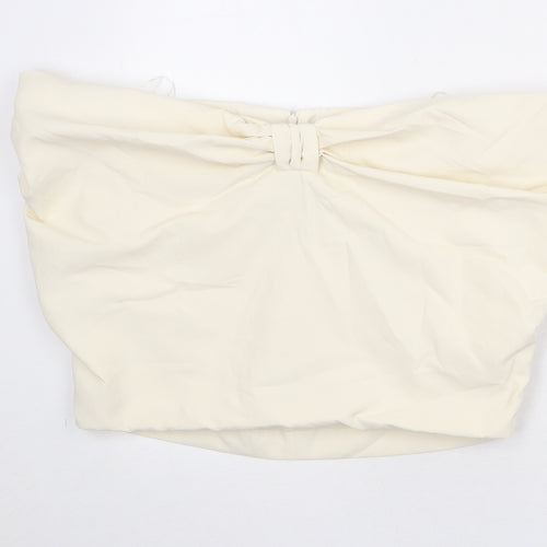 Zara Womens Ivory Polyamide Cropped Blouse Size M Off the Shoulder
