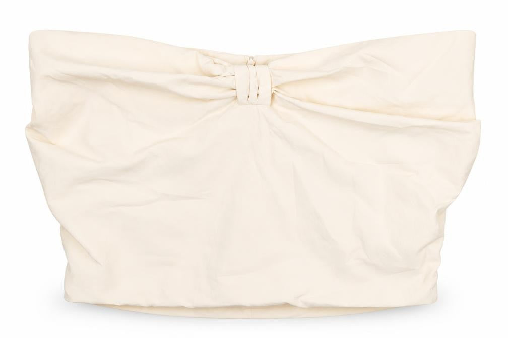 Front view of Zara women’s ivory polyamide cropped blouse, size M, off the shoulder