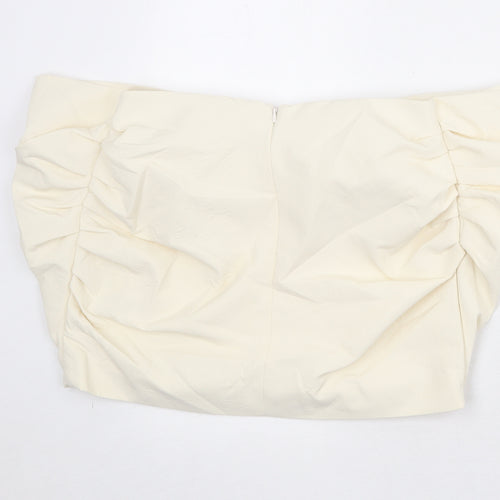 Zara Womens Ivory Polyamide Cropped Blouse Size M Off the Shoulder
