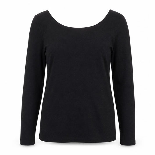 Front view of Soaked women’s black polyester basic t-shirt, size XL, round neck