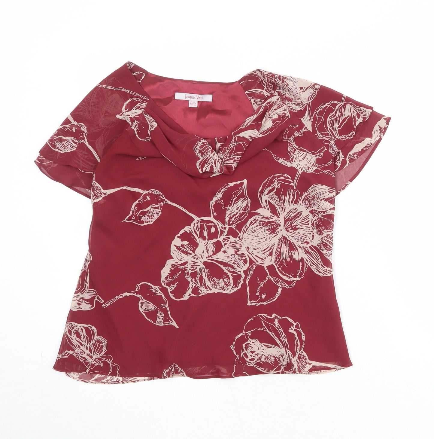 Jacques Vert Womens Red Geometric Polyester Basic Blouse Size 12 Round Neck