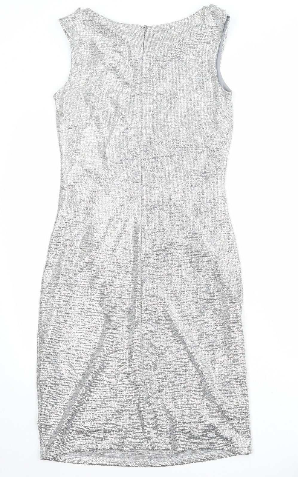 Klass Womens Silver Polyester Sheath Size 10 Cowl Neck Zip - Metallic