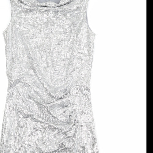 Klass Womens Silver Polyester Sheath Size 10 Cowl Neck Zip - Metallic