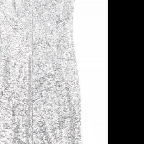 Klass Womens Silver Polyester Sheath Size 10 Cowl Neck Zip - Metallic