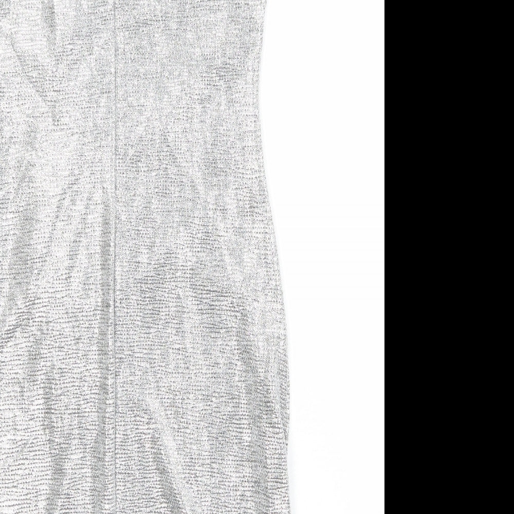 Klass Womens Silver Polyester Sheath Size 10 Cowl Neck Zip - Metallic