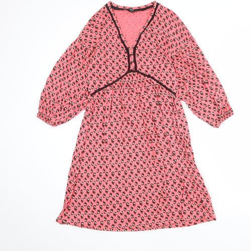 NEXT Womens Pink Geometric Viscose A-Line Size 8 V-Neck Pullover