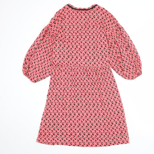 NEXT Womens Pink Geometric Viscose A-Line Size 8 V-Neck Pullover