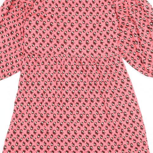 NEXT Womens Pink Geometric Viscose A-Line Size 8 V-Neck Pullover