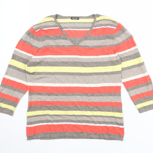 Gerry Weber Womens Multicoloured V-Neck Striped Polyester Pullover Jumper Size 12