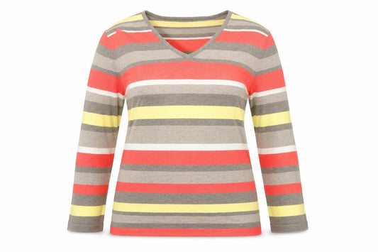 Front view of Gerry Weber women’s multicoloured v-neck striped polyester jumper, size UK 12
