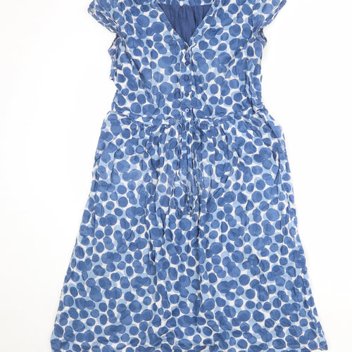 Seasalt Womens Blue Geometric 100% Cotton A-Line Size 10 V-Neck Button