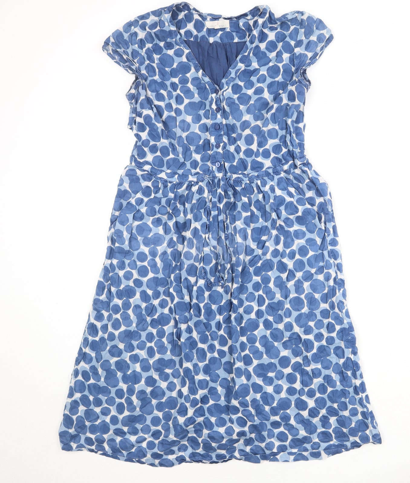 Seasalt Womens Blue Geometric 100% Cotton A-Line Size 10 V-Neck Button