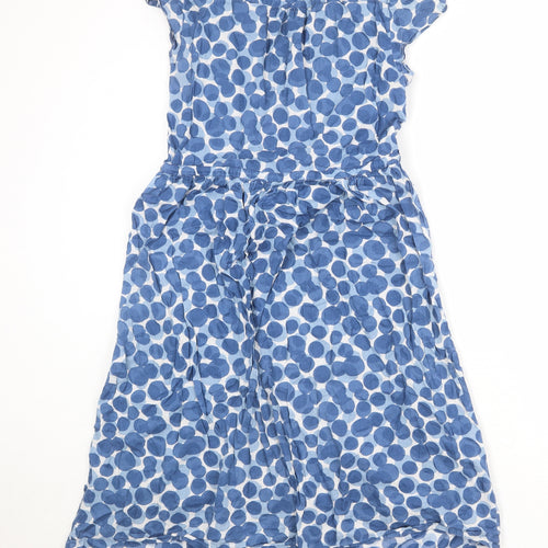 Seasalt Womens Blue Geometric 100% Cotton A-Line Size 10 V-Neck Button