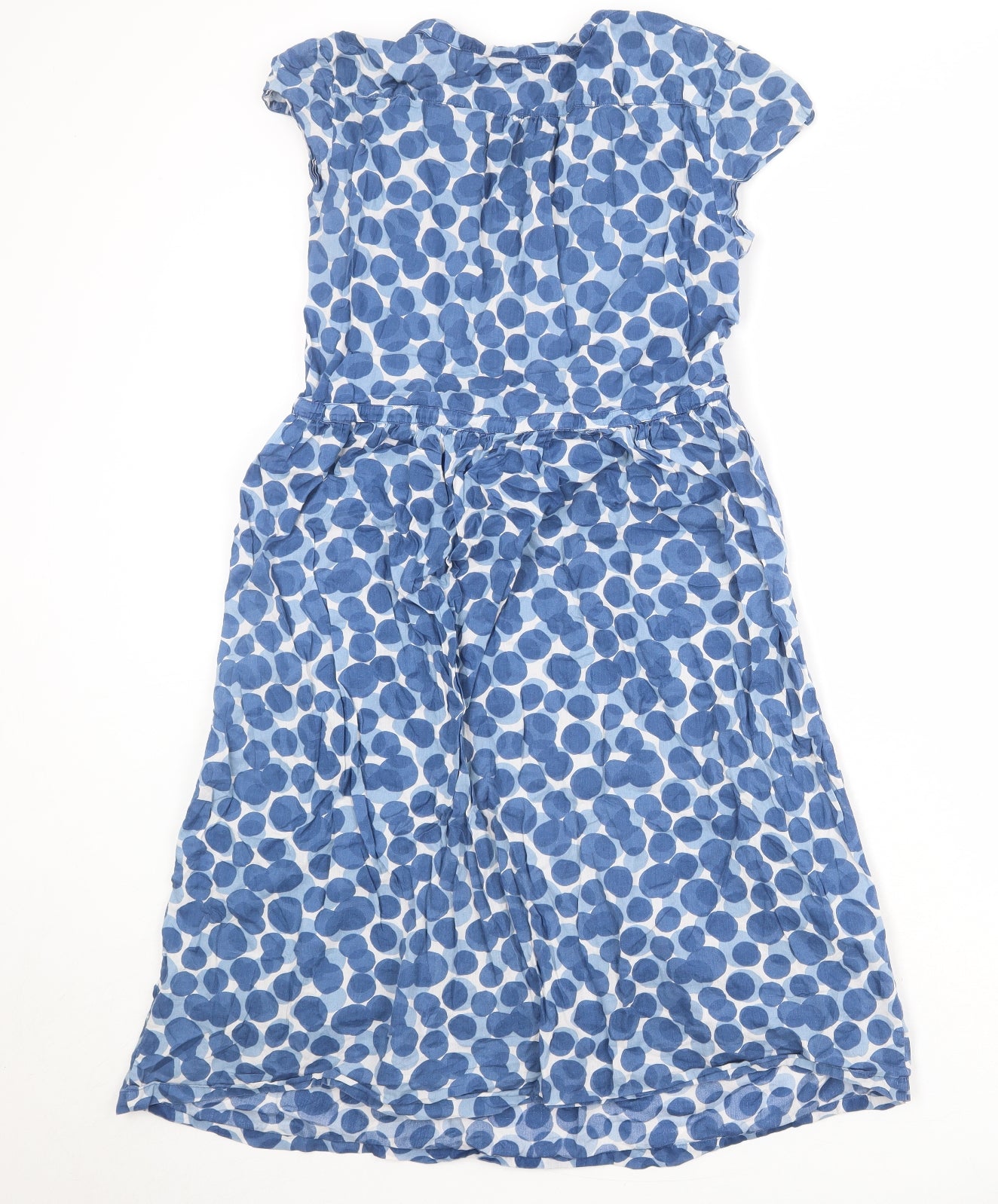 Seasalt Womens Blue Geometric 100% Cotton A-Line Size 10 V-Neck Button