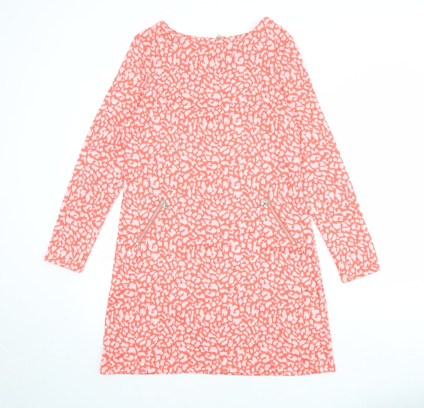 Marylin & John Womens Pink Animal Print Polyester A-Line Size M Boat Neck Pullover - Leopard Print