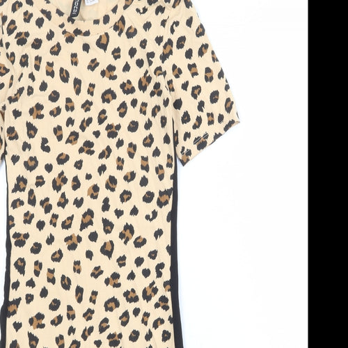 Divided by H&M Womens Beige Animal Print Cotton T-Shirt Dress Size 6 Boat Neck Pullover - Leopard Print