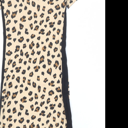 Divided by H&M Womens Beige Animal Print Cotton T-Shirt Dress Size 6 Boat Neck Pullover - Leopard Print