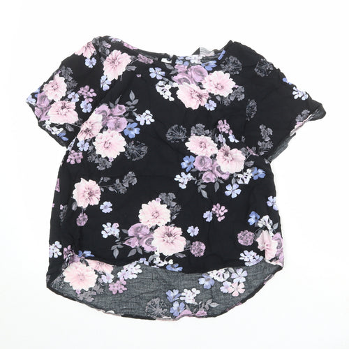 Dorothy Perkins Womens Black Floral Viscose Basic Blouse Size 10 Round Neck