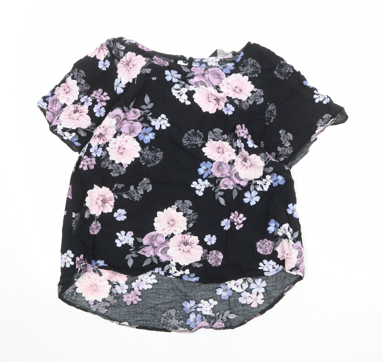 Dorothy Perkins Womens Black Floral Viscose Basic Blouse Size 10 Round Neck