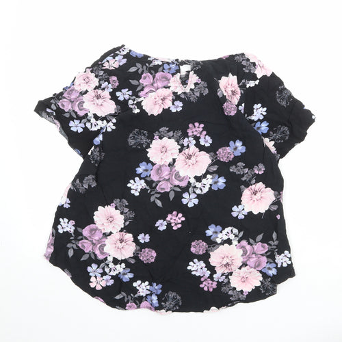Dorothy Perkins Womens Black Floral Viscose Basic Blouse Size 10 Round Neck