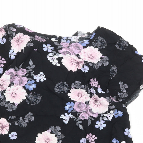 Dorothy Perkins Womens Black Floral Viscose Basic Blouse Size 10 Round Neck