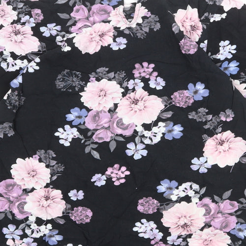 Dorothy Perkins Womens Black Floral Viscose Basic Blouse Size 10 Round Neck