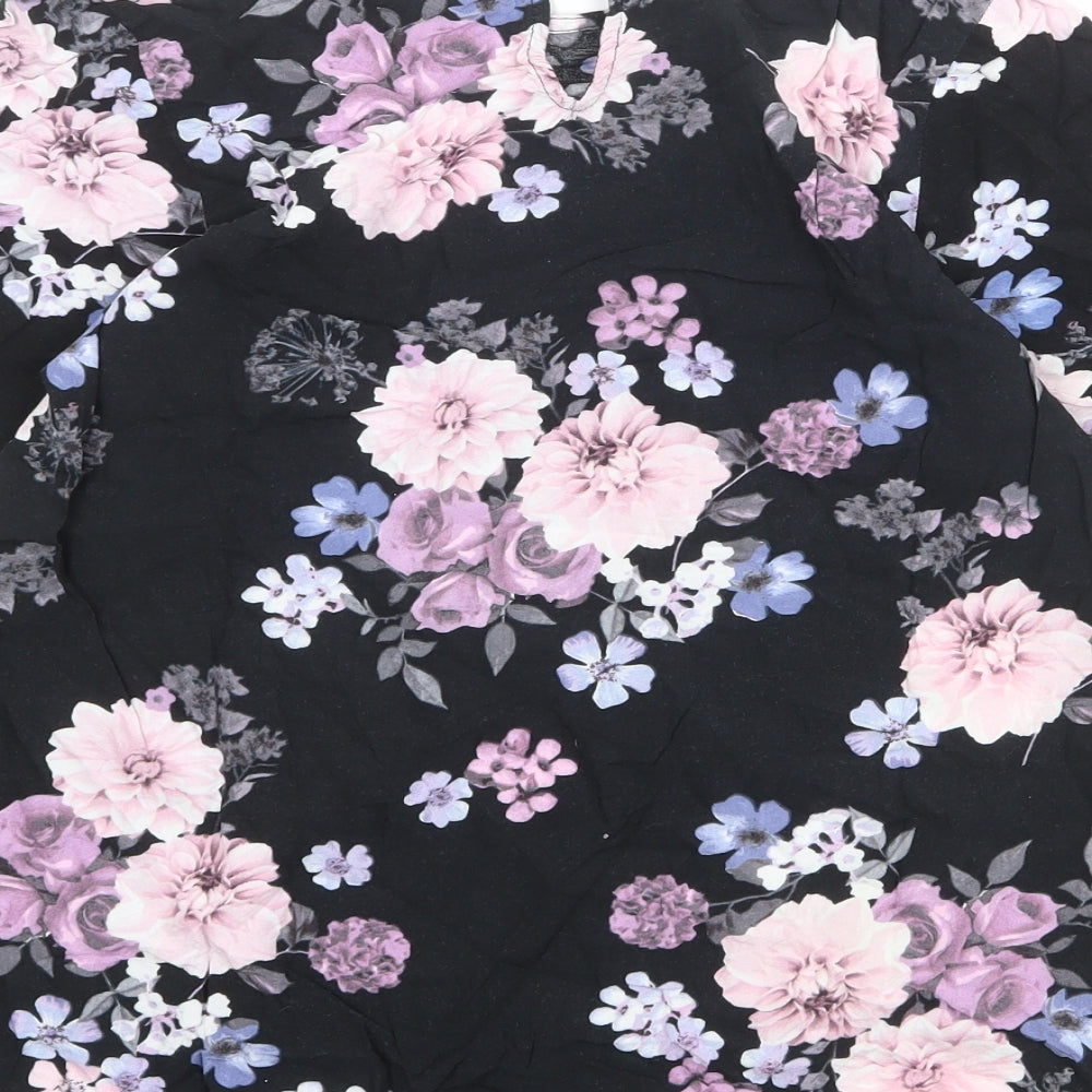 Dorothy Perkins Womens Black Floral Viscose Basic Blouse Size 10 Round Neck