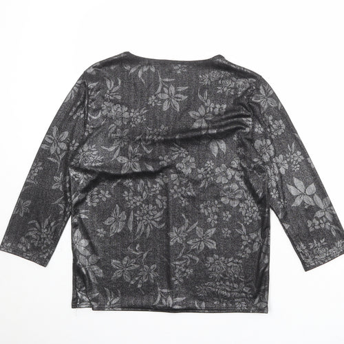 After Dark Womens Black Geometric Polyester Basic Blouse Size 14 V-Neck