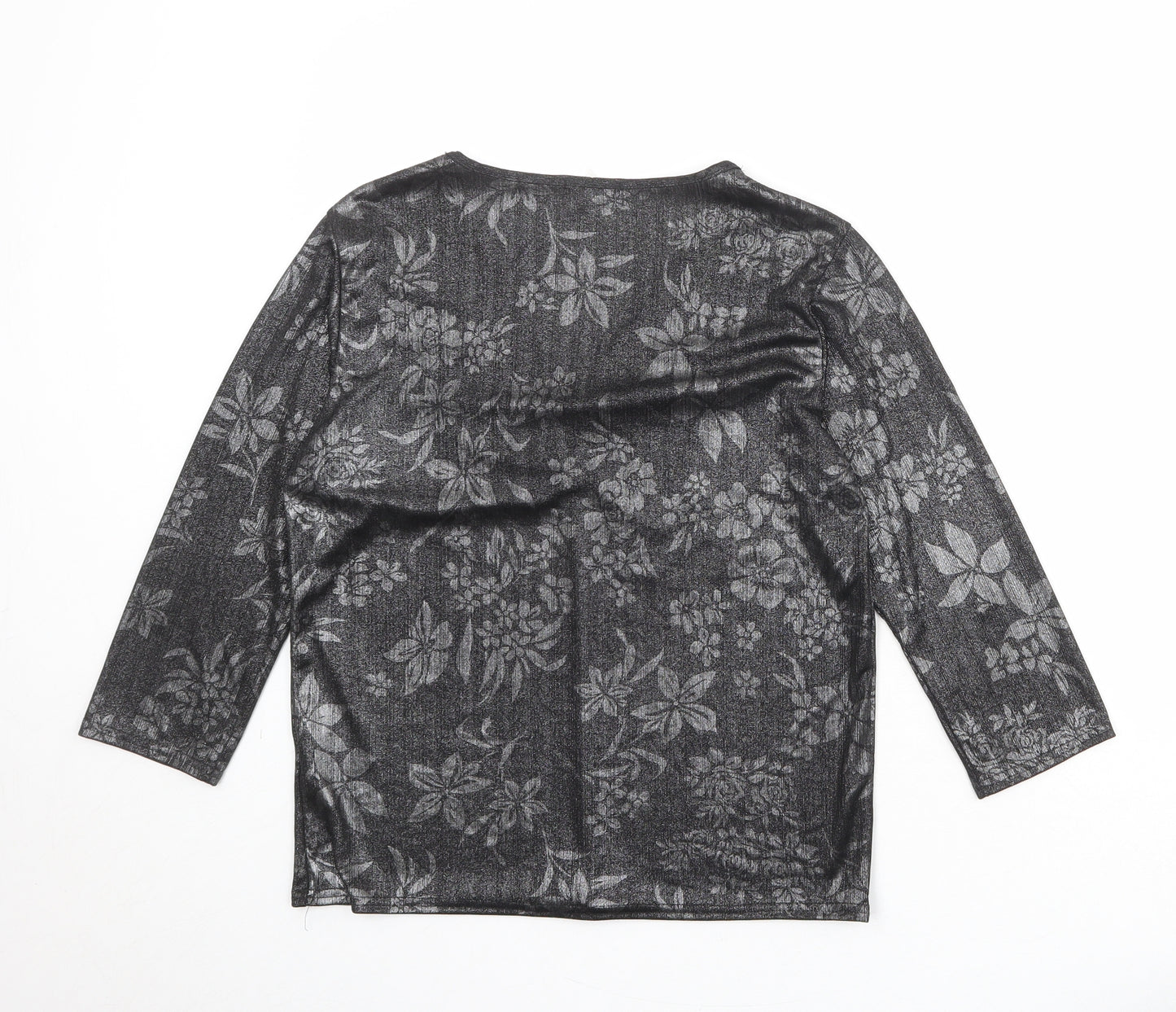 After Dark Womens Black Geometric Polyester Basic Blouse Size 14 V-Neck