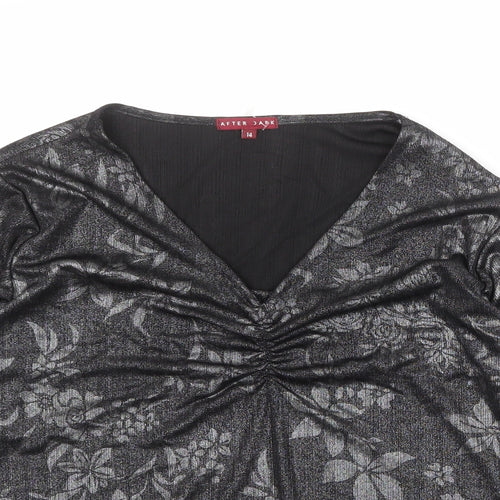 After Dark Womens Black Geometric Polyester Basic Blouse Size 14 V-Neck