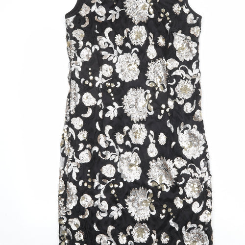 Klass Womens Black Floral Polyester Tank Dress Size 10 Boat Neck Zip